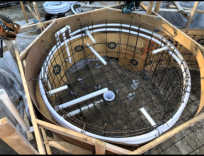 Circular spa plumbing and steel installation